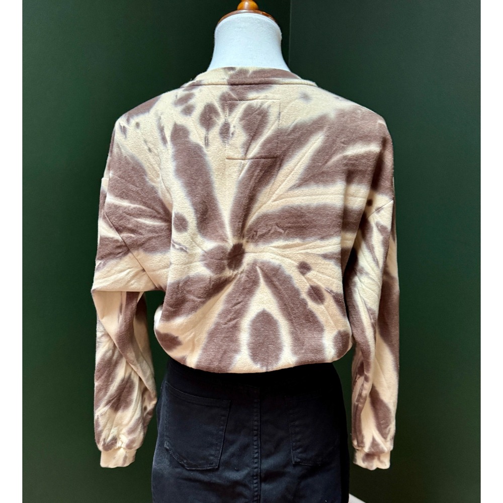 C'EST TOI Brown Tie Dye‎ Pullover Cropped Sweatshirt Women's M - Picture 2 of 9